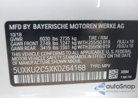 2019 BMW X6 xDrive35I z USA, uszkodzony, nr VIN 5UXKU2C5XK0Z64168